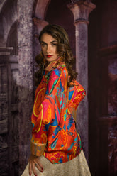 Maheen Khan - RED TRUCK ART TOP - Red - Blended Silk - 1 Piece